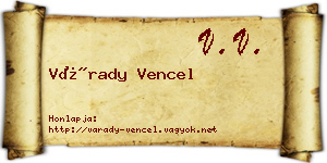 Várady Vencel névjegykártya
